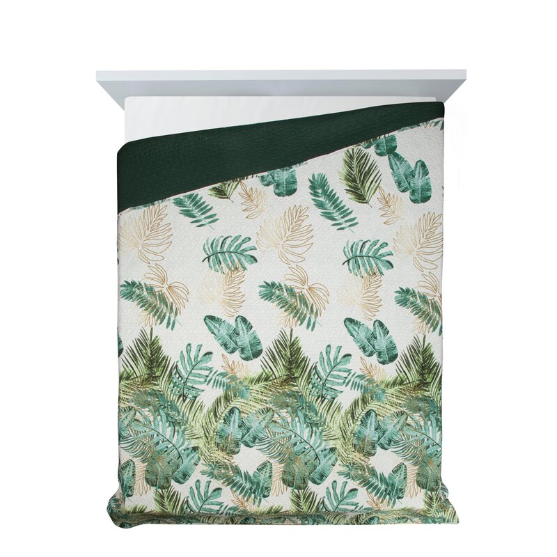 Narzuta D91 DAWOSA biała 170 X 210 cm – tropikalny wzór