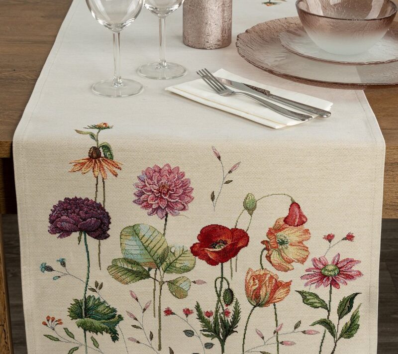 Obrus gobelinowy polne kwiaty naturalny 45x140 – doda uroku jadalni