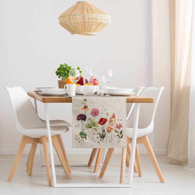 Obrus gobelinowy polne kwiaty szarobeżowy 40x100 cm – pięknie zdobi stół