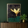 Obraz ręcznie malowany kwiatowy zielony 53 X 73 CM – złote akcenty