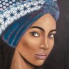 Obraz ręcznie malowany kobieta w turbanie niebieski 60 X 80 cm – doda wnętrzu spokoju