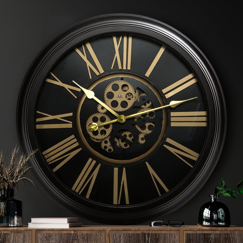 Zegar ścienny industrial czarny O 64 x 11 cm – stylowy akcent w salonie