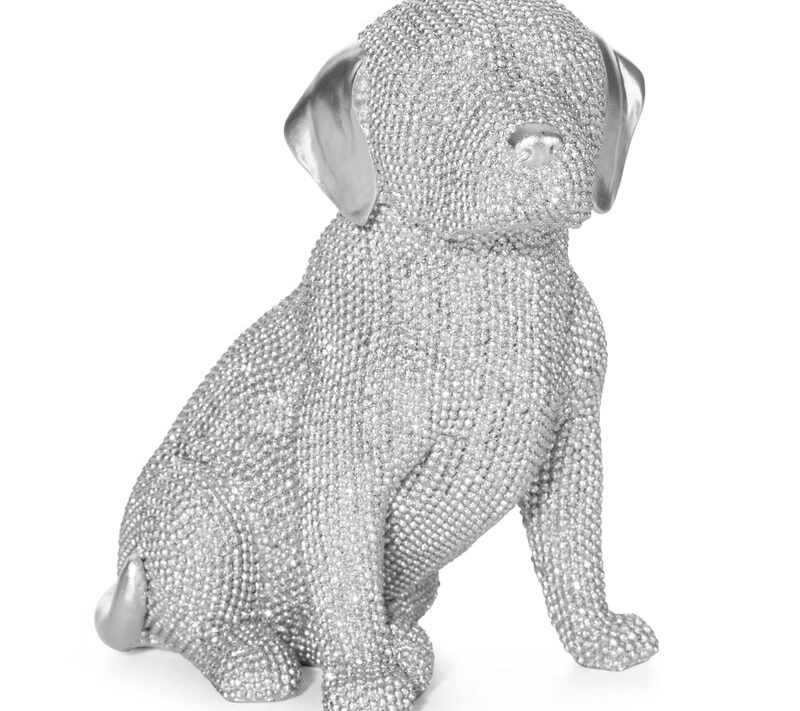 Figurka ceramiczna psa ELDO srebrna 14 X 9 X 16 cm – uroczy piesek