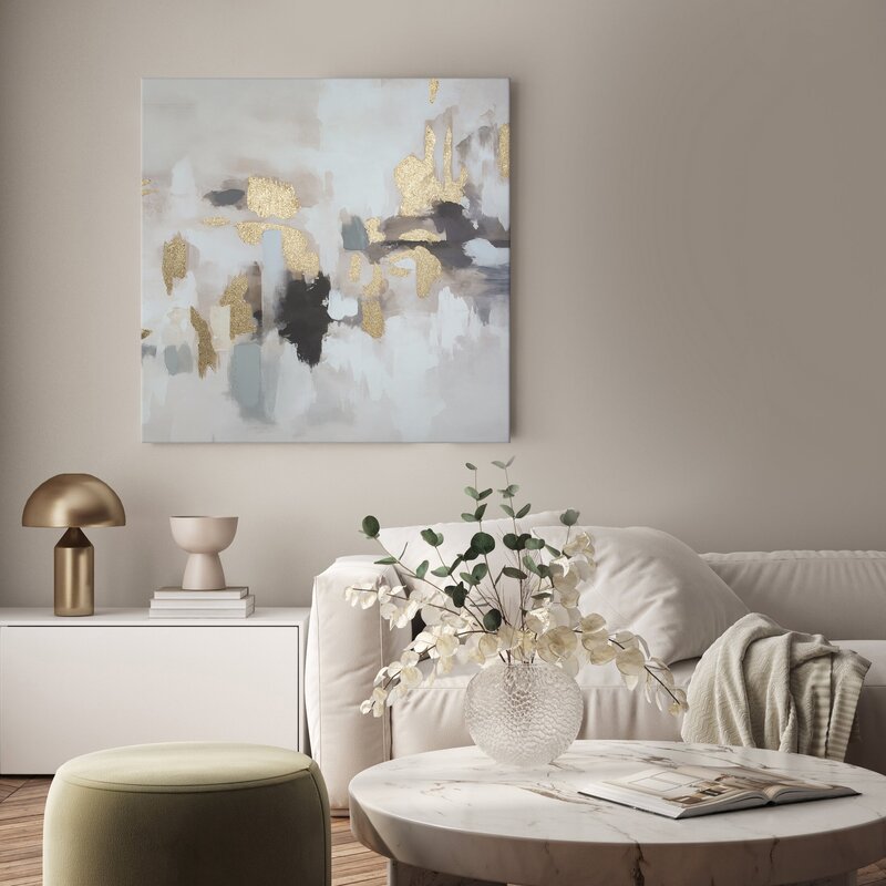 Obraz ręcznie malowany abstrakcyjny beżowy 80 X 80 cm – wprowadza spokój i styl