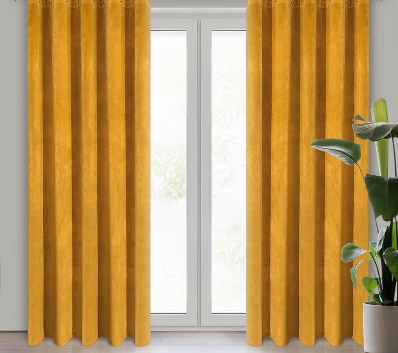 Zasłona gotowa musztardowa 140 x 250 cm – zaciemnia wnętrze