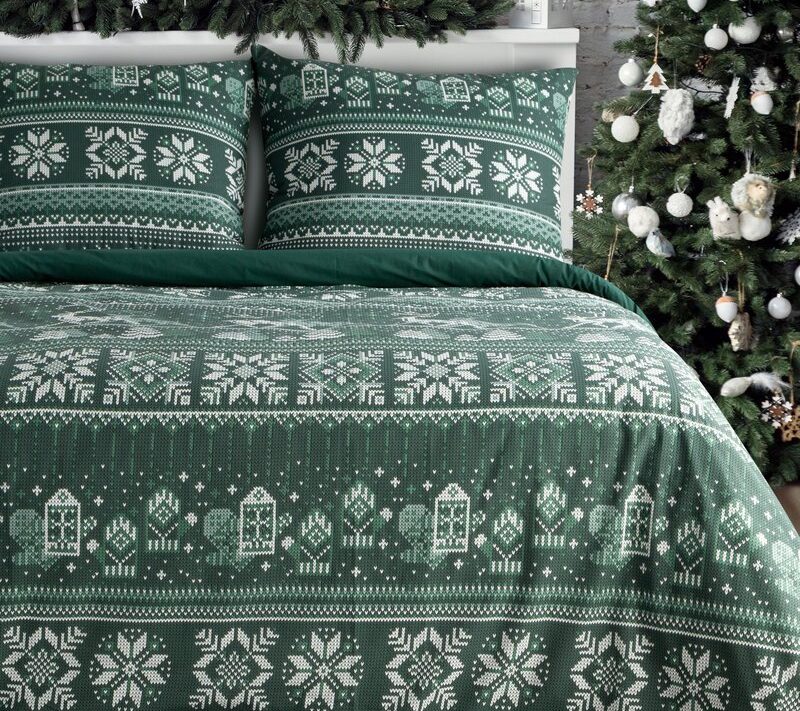 Pościel świąteczna Clover ciemnozielona 220 x 200 cm – 100% bawełny