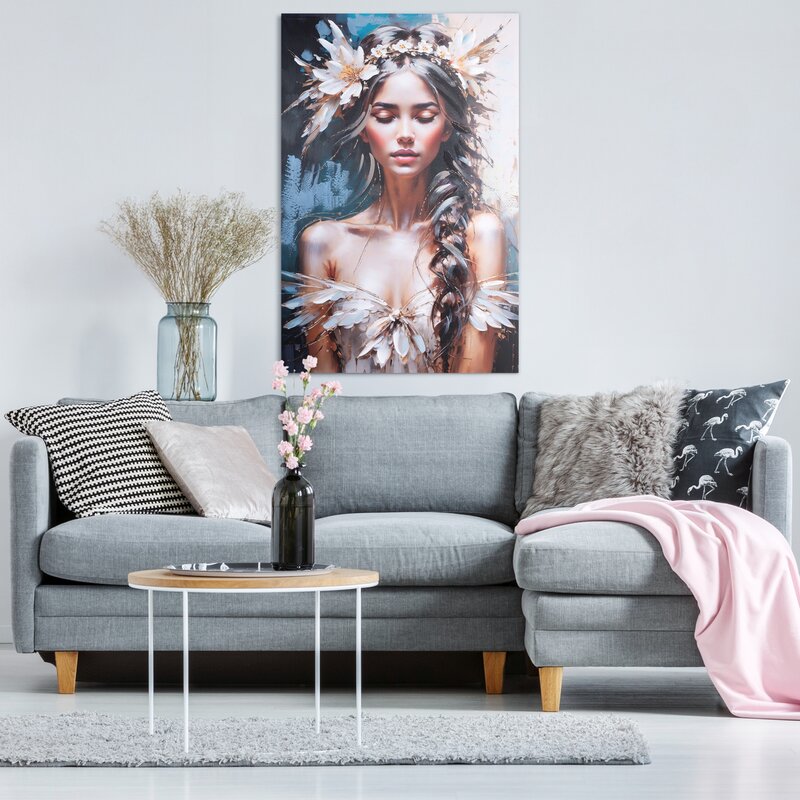 Obraz ręcznie malowany Eteryczna Postać beżowy 80 X 120 cm – dla spokojnego wnętrza