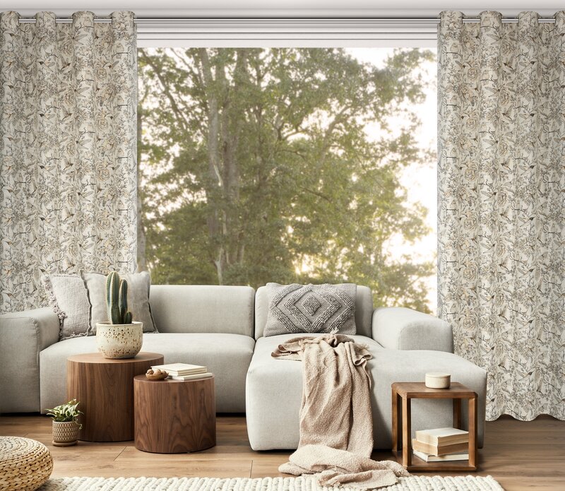 Zasłona gotowa Lucina naturalna 140 x 250 cm – z botanicznym wzorem