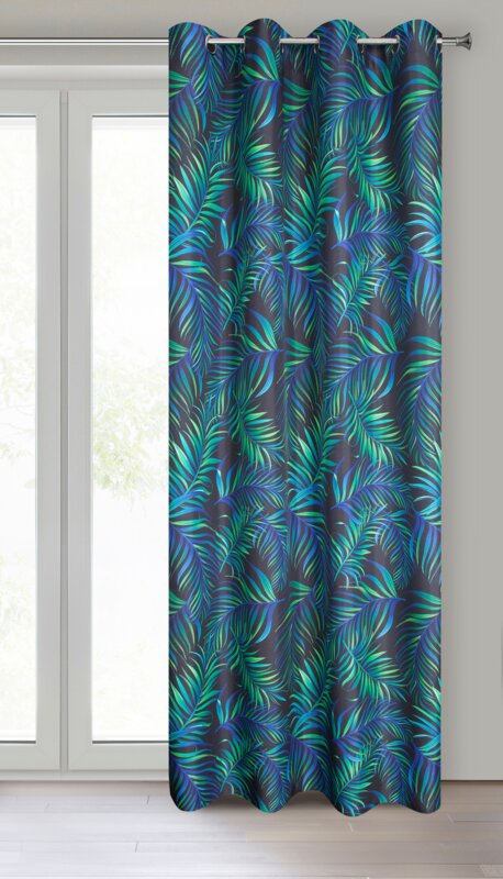Zasłona gotowa D91 Palms czarna 140 x 250 cm – wprowadza egzotyczny klimat