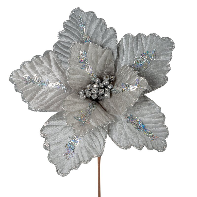 KWIAT ŚWIĄTECZNY 208 O 22 CM SREBRNY