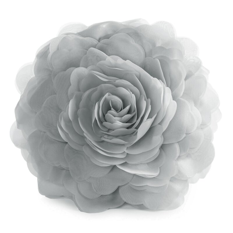 Poszewka Flores srebrna Ø 40 cm – z trójwymiarowym kwiatem