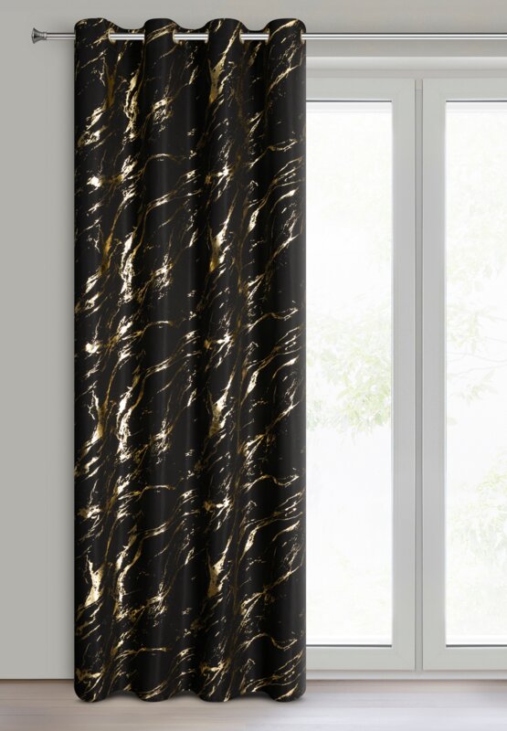 Zasłona gotowa LANI czarna 140 X 250 CM – z marmurowym wzorem