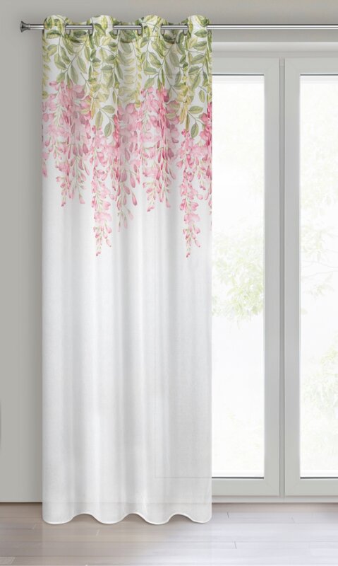 Firana gotowa Julieta biała 140 X 250 cm – lekka z kwiatowym motywem