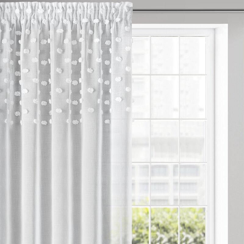 Zasłona gotowa Stella biała 140 X 270 cm – z delikatnymi pomponikami