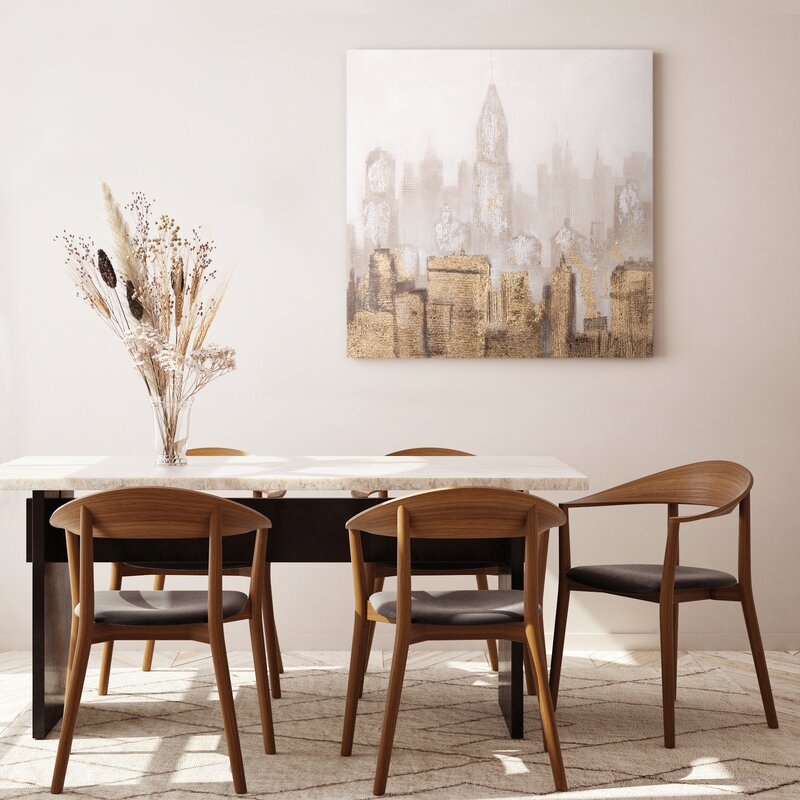Obraz ręcznie malowany miejski beżowy 80 X 80 cm – do salonu i sypialni