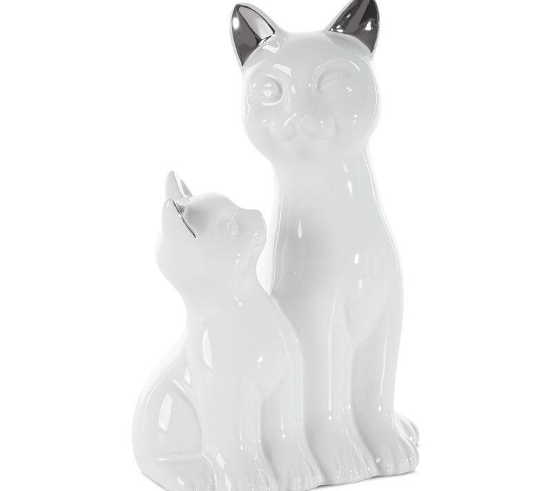 Figurka ceramiczna kot biały 15 x 11 x 22 cm – subtelny dodatek