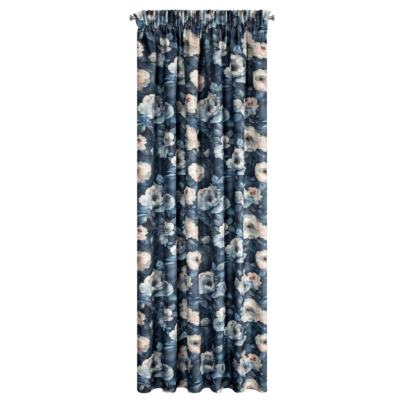 Zasłona gotowa na taśmie Kira granatowa 140 X 270 cm – z kwiatowym wzorem