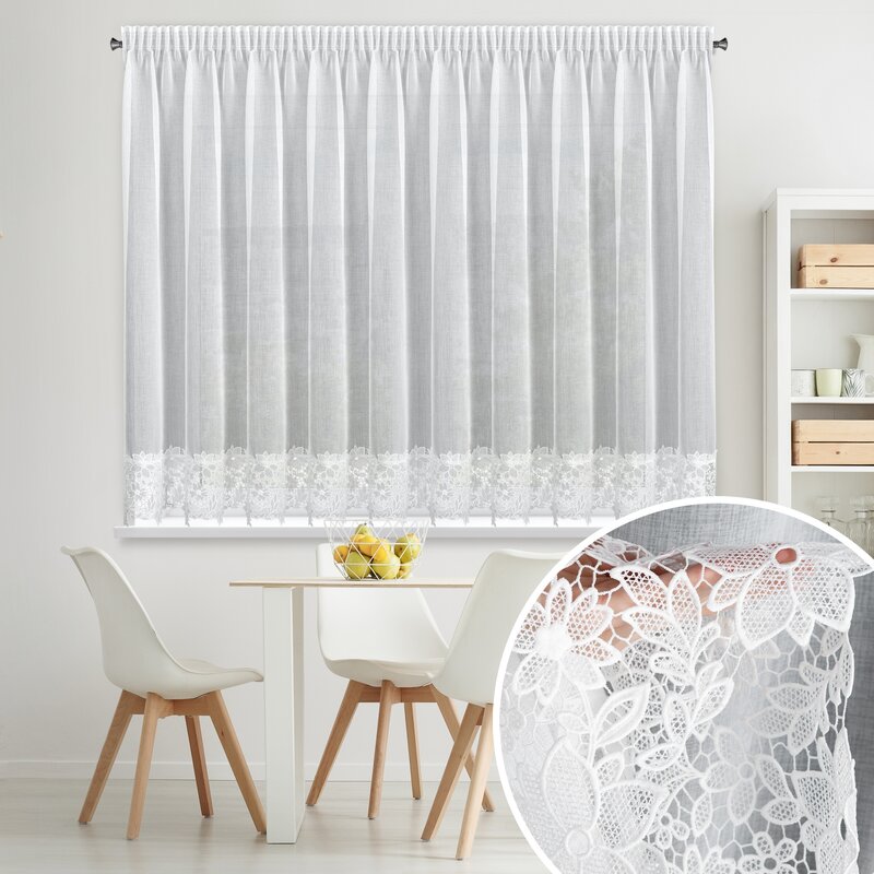 Firana gotowa Artemida na taśmie biała 350 X 155 CM – z ozdobną obszywką