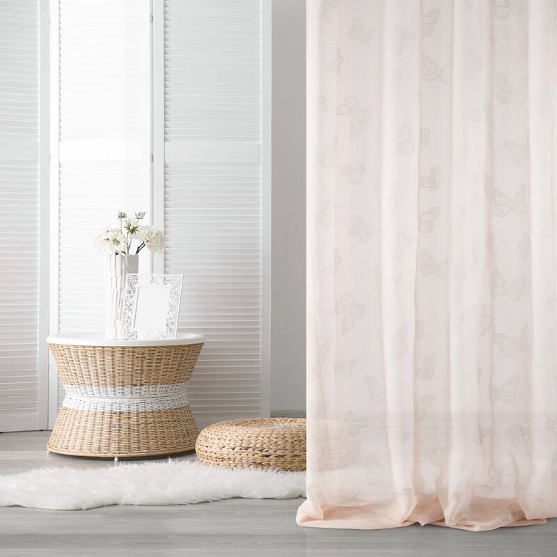 Zasłona gotowa D91 MARIPOS różowa 140 X 250 CM – z motywem motyli