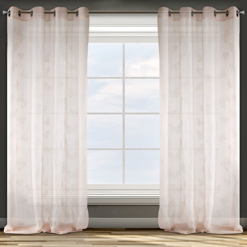 Zasłona gotowa D91 MARIPOS różowa 140 X 250 CM – z motywem motyli