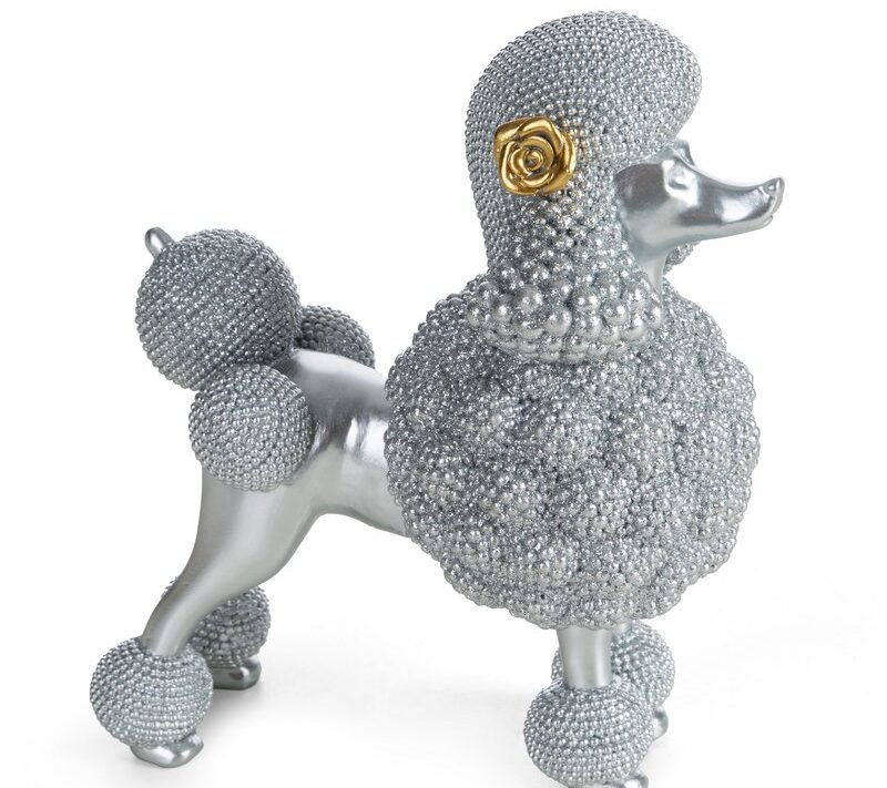 Figurka ceramiczna ELDO srebrna 17 X 9 X 19 CM – w kształcie pudla