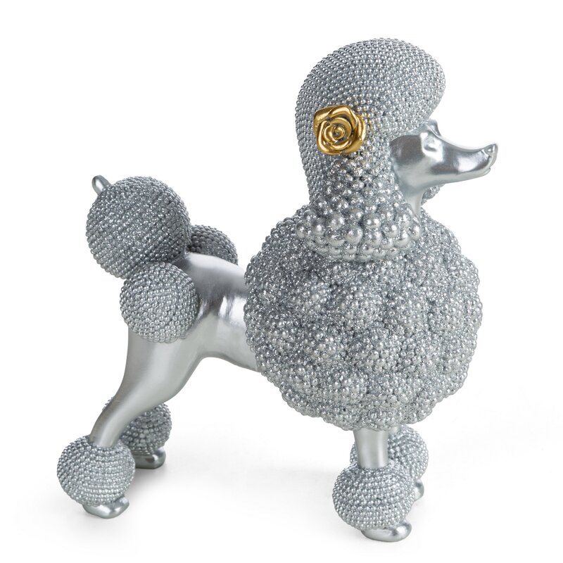 Figurka ceramiczna ELDO srebrna 17 X 9 X 19 CM – w kształcie pudla