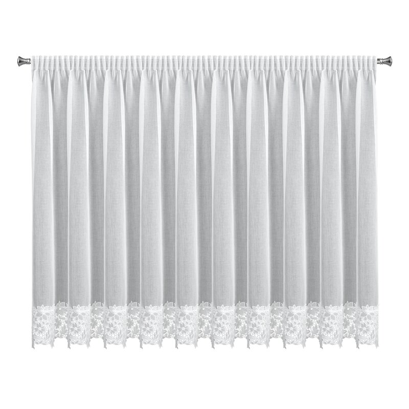 Firana gotowa Artemida na taśmie biała 350 X 155 CM – z ozdobną obszywką