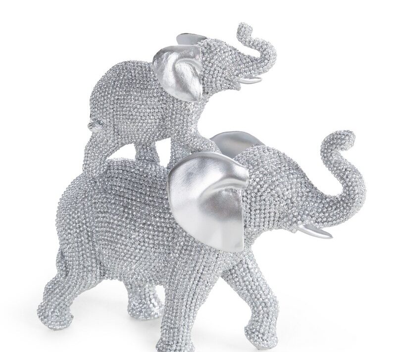 Figurka ceramiczna Eldo srebrna 17 X 6 X 17 CM – z motywem słoni