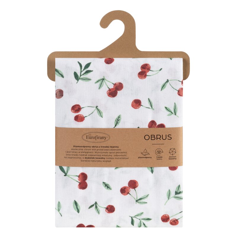 Obrus Cherry biały 140 X 180 CM – z radosnym motywem wiśni