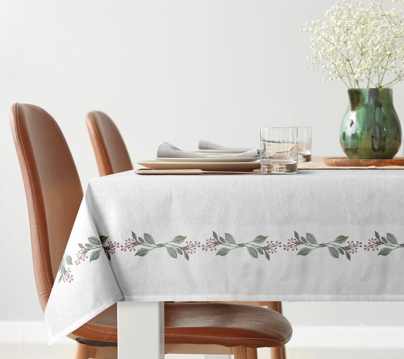 Obrus Lily biały 140 X 220 CM – z wzorem liści i owoców