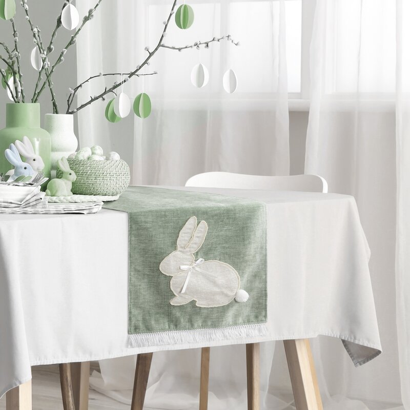 Bieżnik dekoracyjny Wiosna 7 zielony 40 X 140 CM – z uroczym króliczkiem