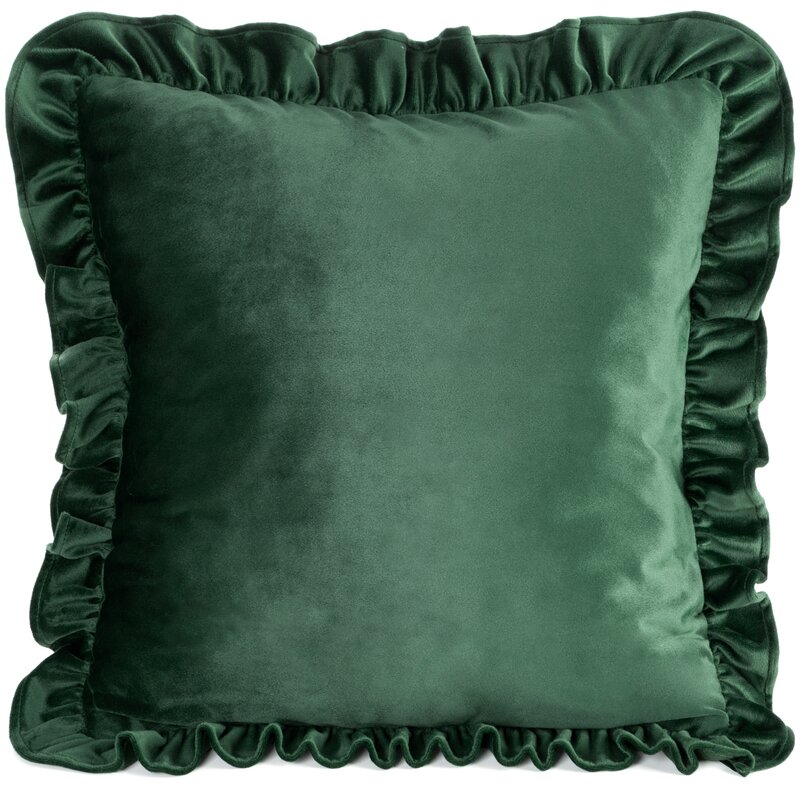 Poszewka welwetowa Brenda1 z falbankami ciemnozielona 45 X 45 CM – miękka w dotyku