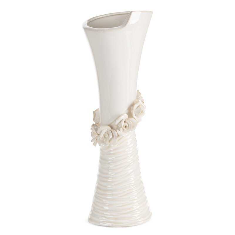 Wazon ceramiczny Eliana kremowy 14 X 10 X 38 CM – na susze i kwiaty