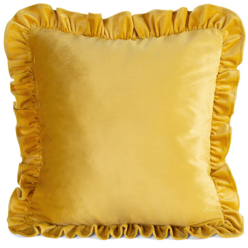 Poszewka Brenda1 musztardowa 45 X 45 CM – welwetowa z falbankami