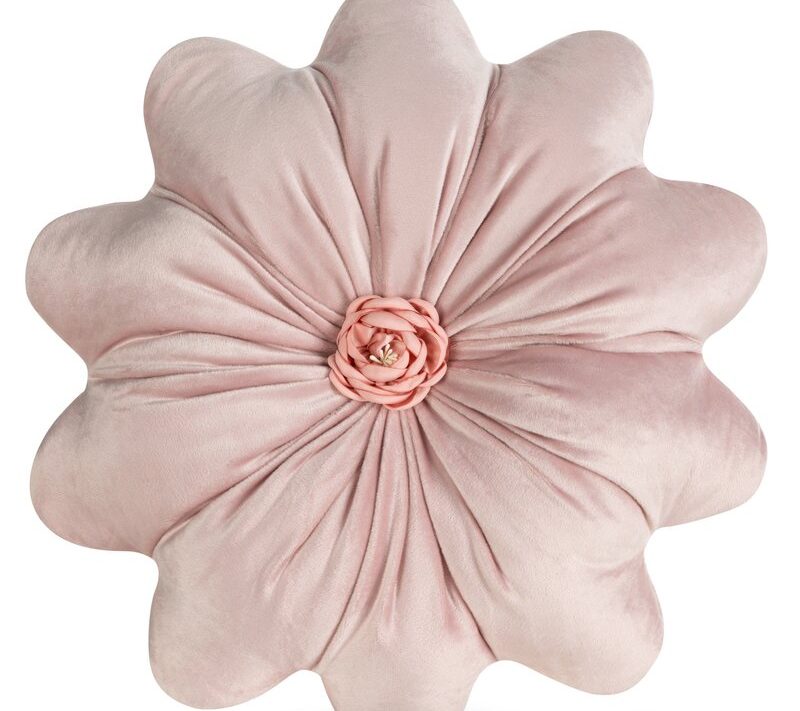 Poszewka dekoracyjna Flores 5 pudrowa Ø 40 cm – welwetowa w kształcie kwiatu
