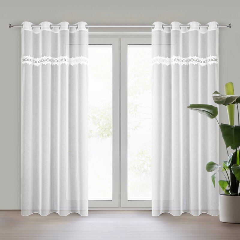 Firana gotowa Kaja biała 140 X 250 cm – zdobiona obszywką