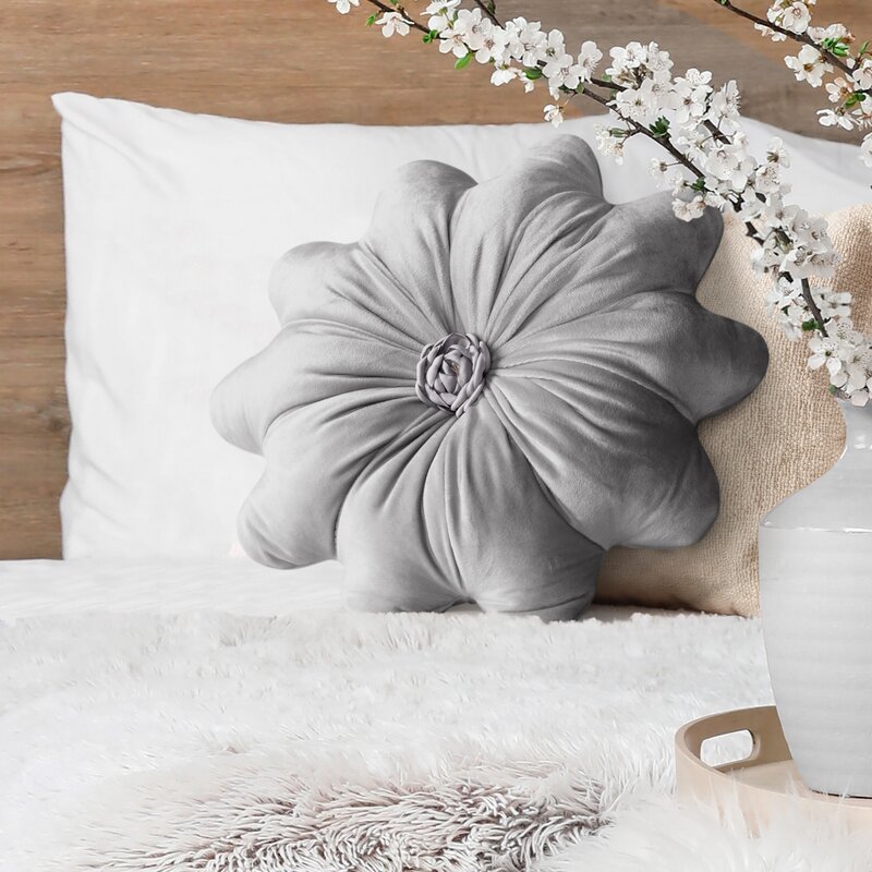 Poszewka welwetowa Flores srebrna Ø 40 cm – miękka i przytulna