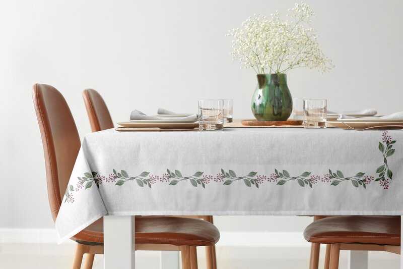 Obrus Lily biały 140 X 220 CM – z wzorem liści i owoców