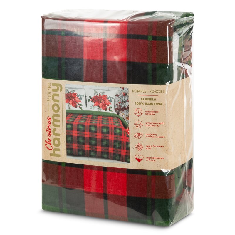 Pościel flanelowa świąteczna Karmen ciemnozielona 220X200 – 100% bawełna