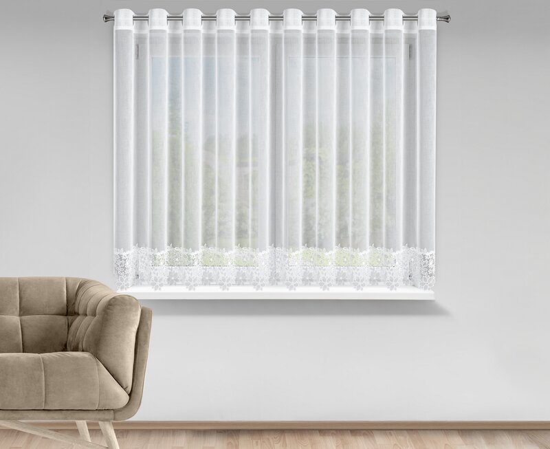 Firana gotowa Artemida biała 350 X 145 cm – z ozdobną obszywką