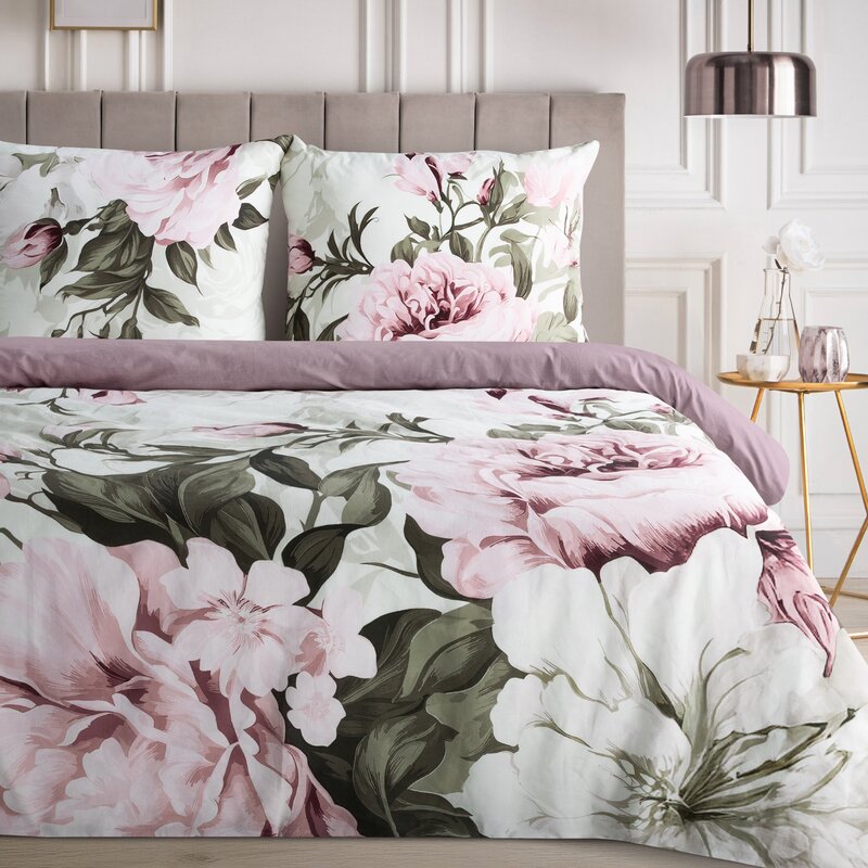 KOMPLET POŚCIELI BAWEŁNIANEJ PEONY 160 X 200 CM WRZOSOWY