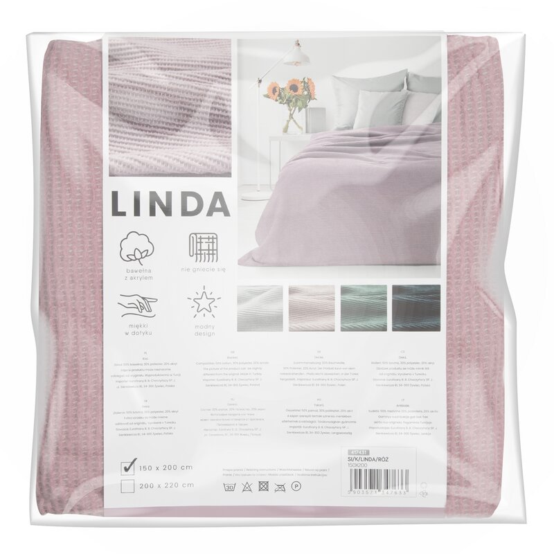 Koc Linda pudrowy róż 200X220 – miękki i przytulny