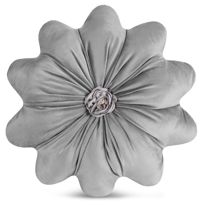 Poszewka welwetowa Flores srebrna Ø 40 cm – miękka i przytulna