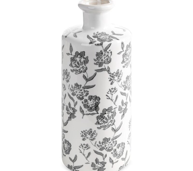 Wazon ceramiczny Vivian biały O 12 X 30 cm – z florystycznym wzorem