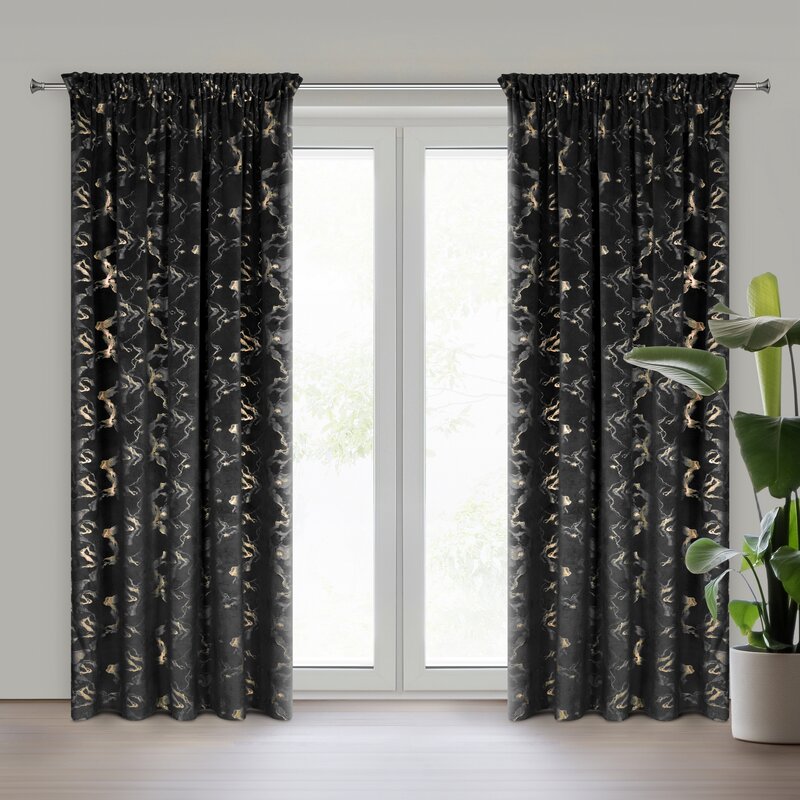Zasłona gotowa Raja czarna 140 X 270 CM – welwetowa z błyszczącym wzorem