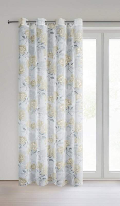Firana gotowa Inari srebrna 140 X 250 cm – subtelny kwiatowy wzór