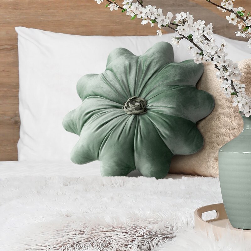 Poduszka dekoracyjna welwetowa Flores szałwiowa Ø 40 cm – miękka w dotyku