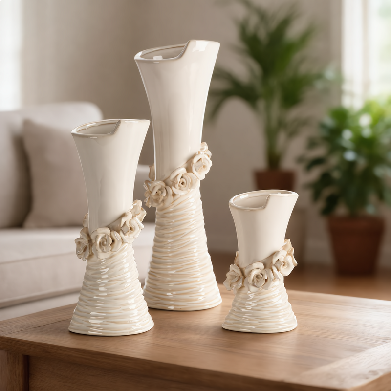 Wazon ceramiczny Eliana kremowy 14 X 10 X 38 CM – na susze i kwiaty