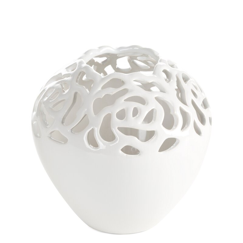 Wazon ceramiczny Celia kremowy O 17 X 17 cm – z ażurowym wzorem