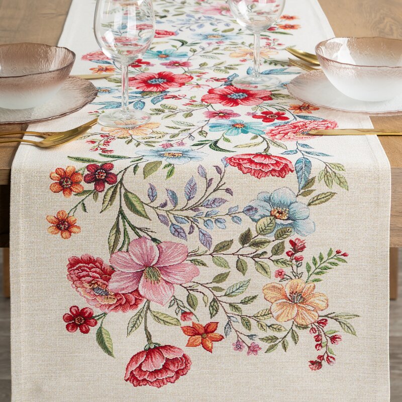 Obrus gobelinowy kwiatowy wzór naturalny 45X140 – elegancka dekoracja
